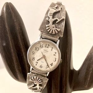 Vintage Kokopelli Navajo Sterling Silver Old Pawn Watch Bracelet